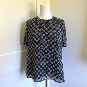 🦃‎ French Connection Floral Print Blouse Top Short Sleeve Womens